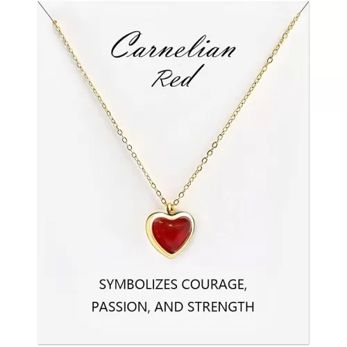 Red Heart Carnelian Necklace for Women, Stone Heart Pendant Necklaces for Teen Girls, Anniversary Birthday Gifts for Her