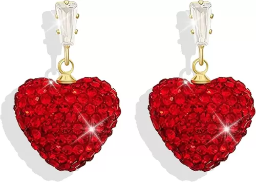 Red Heart Earrings for Women Valentines Day Gifts for Her Rhinestone Heart Earrings Dangling Valentines Earrings Valentines Day Outfit Accessories Women