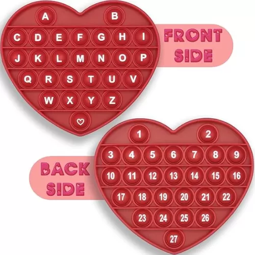 Red Heart Shaped Pop Bubble Valentines Fidget Toy with Letters and Numbers, Xmas Gift Sensory Toy with Alphabets Kids Birthday Party Classroom Prize Stress Reliever