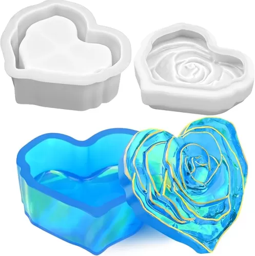 Resin Jar Molds, Heart Rose Flower Jar Molds for Epoxy Resin with Lid, Silicone Jar Mold for DIY Jewelry Storage Box Candy Container Home Decoration Casting Craft Gifts