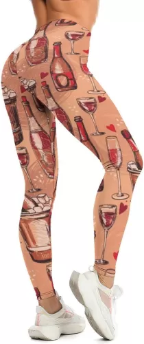Retro Wine Bottle Glasses Leggings Heart Workout Leggings for Women Tummy Control