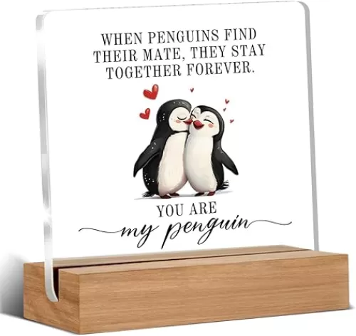 Romantic Love Gifts for Her Him, I Love You Gift for Anniversary, Valentines Day Gifts for Wife Husband, You Are My Penguin Home Decorative Signs Plaque for Desk
