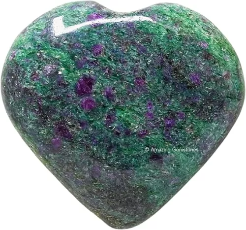 Ruby Fuchsite Crystal Heart Palm Stone - Pocket Massage Worry Stone for Natural Body Chakra Balancing, Reiki Healing and Crystal Grid
