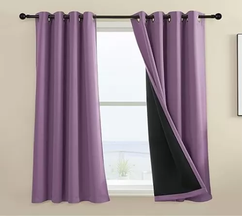 Rutterllow 52x36 inch Short Full Shading Blackout-Curtains for Living Room, Copper Grommet Solid Portable Noise Reduction Privacy Window Treatment Drapes for Bedroom (Purple, 2 Panels)