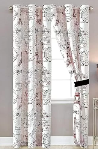 Sapphire Home Paris Themed Black and Red Curtains - 2 Panels Set with Sheer Backing and Silver Grommet, Eiffel Tower Decor, Privacy Voile Window Curtains for Living Room, Paris Decor for Bedroom