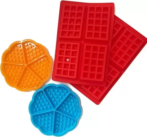 Set of 4 Silicone Waffle Molds (Heart & Square Shape), TuNan Chocolate Waffle Baking Molds Muffin Pans Bread Pie Flan Bakeware - 2 Styles