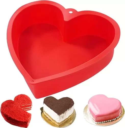 Silicone Heart Shaped Cake Pan, 10 Inch, Baking Tins Brownie Pans, Heart Cake Mold, Nonstick Cake Pan Reusable Baking Tin Quick Release Microwave and Oven Safe