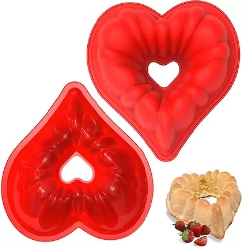 SILIVO Heart Shaped Bundt Cake Pans(2 Pack) - 8 inch Nonstick Silicone Heart Shaped Fluted Cake Pan for Buntz Cakes, Fluted Cakes and Brownies