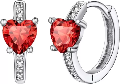 Silvora S925 Sterling Silver Birthstone Earrings, 10mm Inner Diameter with Heart/Round Shaped CZ Stone, Hoop Earrings for Women - Birthstone Jewelry