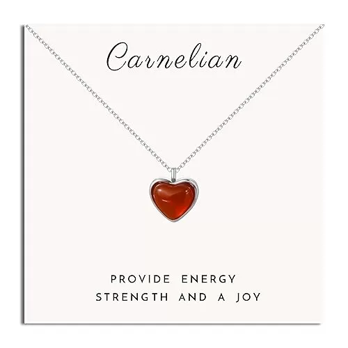 SmileBelle Red Heart Necklace Carnelian Necklace for Women, Red Stone Heart Pendant Necklace for Girls, Heart Jewelry as Cute Lover Necklace for Teen For Anniversary Birthday Gifts for Her
