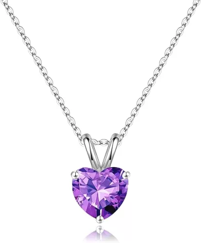 SMILEST Heart Birthstone Necklace for Women - Dainty Heart Birthstone Pendant Sparkle 925 Sterling Silver Necklace Anniversary Birthday Gifts for Women Mom Wife Daughter Grandma Jewelry Gifts