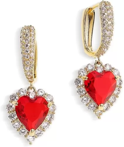 Sonateomber Rhinestone Heart dangle Gold Hoop Earrings for Women, Sparkly Crystal Cubic Zirconia Drop Huggie Earing Dangling Prom Fashion Jewelry Gift