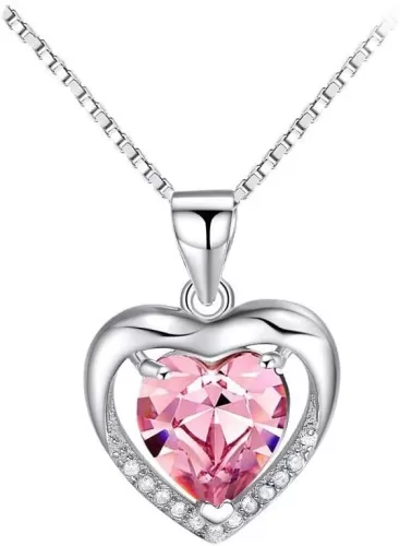 Sterling Silver 8mm Heart Shape Crystal with Cubic Zirconia Pendant Necklace