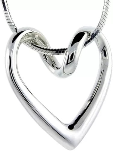 Sterling Silver Floating Heart Necklace Flawless Quality, 3/4 x 3/4 inch wide