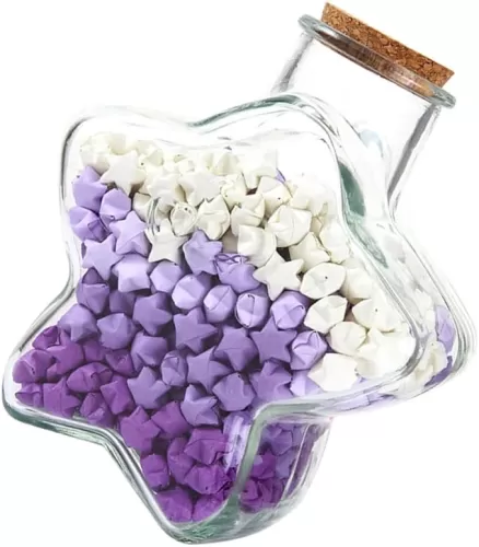 STOBOK 1 Set Origami Star Heart Shaped Jar Origami Lucky Star Paper Heart Jar Star Shaped Bottles Birthday Present Cork Jars Mini Decor Paper Star Strip Pentagram Purple Crafts Cellophane