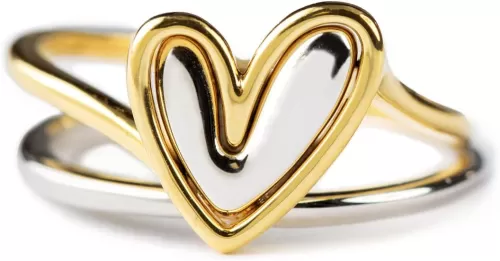STORYJEWELLERY Heart Rings for Women, Mixed Metal Ring, Love Ring, Sterling Silver Two Tone Statement Rings for Women, Self Love Gifts