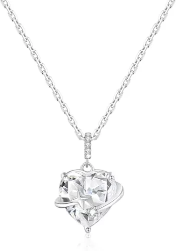 SUNFEEL 925 Sterling Silver Cubic Zirconia Heart Chokers Necklace for Women, LOVE Heart Pendant with 16+2'' Silver Chain for Mom Wife Girlfriend for Mother's Day Birthday Anniversary Eternity Jewelry
