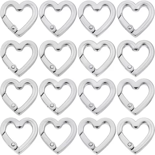 SUNNYCLUE 1 Box 32pcs Heart Spring O Rings Small Spring o Rings Silver Heart Shaped Trigger Spring Fastener Pursue Buckle Rings Carabiner Bulk For Keychain Lanyard Bags Diy Crafts Supplies Strap Craft