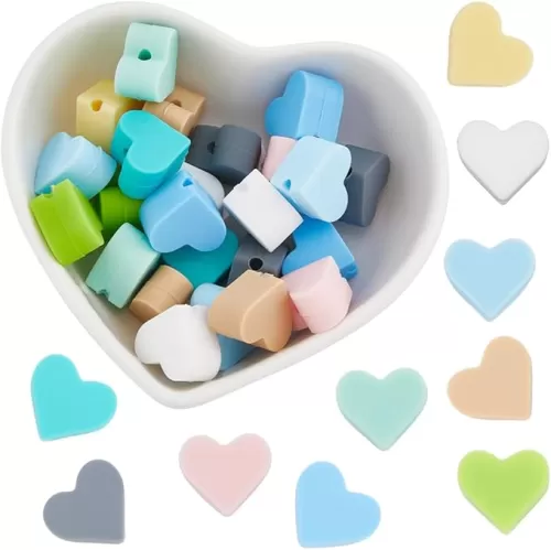 SUNNYCLUE 1 Box 40Pcs Heart Shape Beads Colorful Silicone Beads Candy Hearts Love Beads for Jewelry Making Beadable Pens Making Bulk Phone Chains Necklace DIY Crafting Valentine's Day Beginners Adults