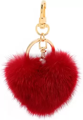 surell Real Mink Fur Red Heart Keychain - Soft Small Red Heart Charm - Cute Red Valentines Day Gifts for Her - Plush Heart Shaped Key Ring - (Red)