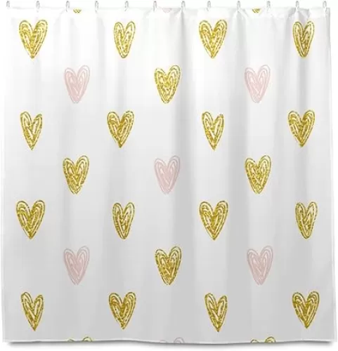 susiyo Pink and Gold Hearts Shower Curtain 72x72 Inch Fabric Shower Curtains Liners for Bathroom