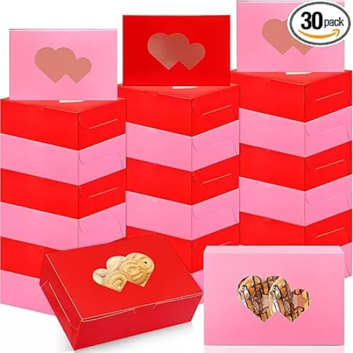 Tenceur 30 Pcs Wedding Heart Cookie Boxes 9'' x 6'' x 3'' Bakery Boxes with Window Heart Shaped Gift Bulk Packaging Large Treat Containers for Back to School Engagement Couples Graduation Party
