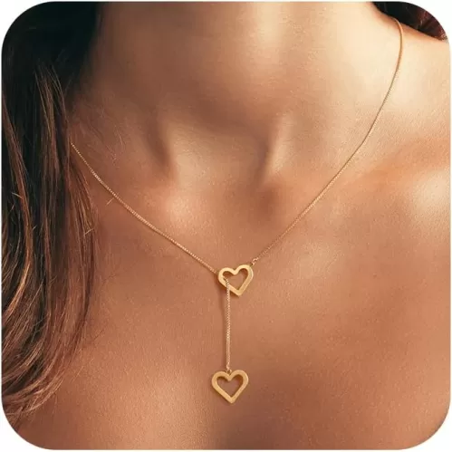 Tewiky Cute Heart Necklace Tiny 14k Gold Heart Pendant Choker Necklaces Small Gold Love Open Heart Chain Necklace for Women Dainty Gold Necklace Gifts for Her