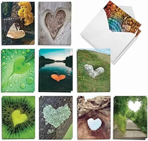 The Best Card Company - 20 Cute Boxed Cards (4 x 5.12 Inch) - Assorted Blank Set (10 Designs, 2 Each) - Heartscapes AM6838OCB-B2x10