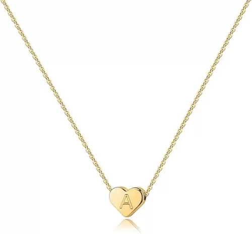 Turandoss Heart Initial Necklace for Women Girls - Dainty 14K Gold Plated Heart Pendant Letter A-Z Alphabet Necklace Tiny Initial Necklaces Gifts for Women Teens Jewelry