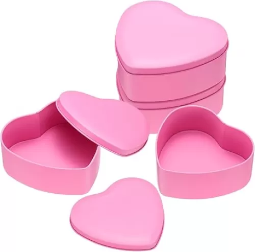 uxcell 4Pcs Heart Shaped Metal Tins Box, Empty Candy Jars with Lids, Favors Storage Containers for Valentine