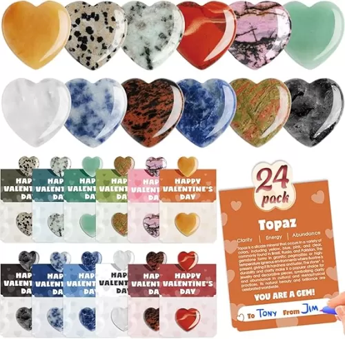 Valentines Day Gem Gifts for Kids - 24 Pack Prefilled Valentine