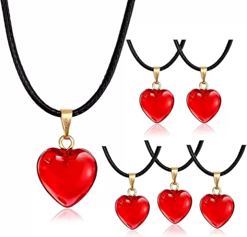 Omlisca Valentines Day Gifts 12 Pack Red Heart Shaped Pendant Necklace for Classroom Rewards Exchange Goodies Bag Filler For Women Party Favors Supplies Wedding Carnival Decorations
