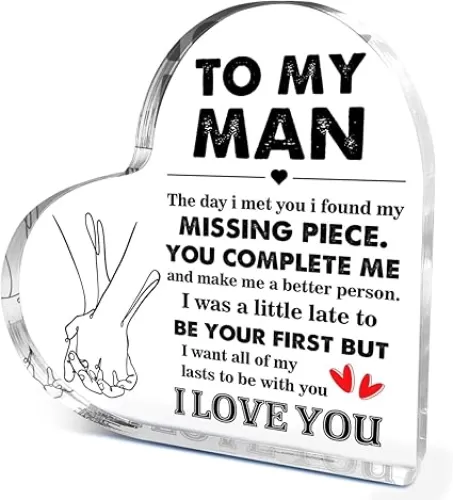 Valentines Day Gifts for Husband Boyfriend, To My Husband Plaque, Husband Valentines Day Gifts, Love Gifts for Him, Sweet Gifts Birthday Gift for Boyfriend Husband-to My Man Acrylic Heart Plaque Sign