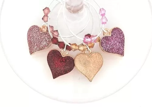 Valentine's Day Heart Wine Charms, Valentine's Day Gift, Heart Shaped Glass Tag Identifiers, Valentine's Day Gift For Her, Valentine's Day Party Favors - 4 wine charms per pack