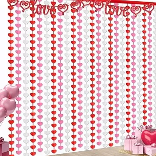 Valentines Decorations Foil Fringe Curtains: 2 Pack 3.3 X 6.6 ft Red Pink White Heart Tinsel Backdrop Photo Booth Prop Streamers for Wedding Anniversary Birthday Valentines Party Decor