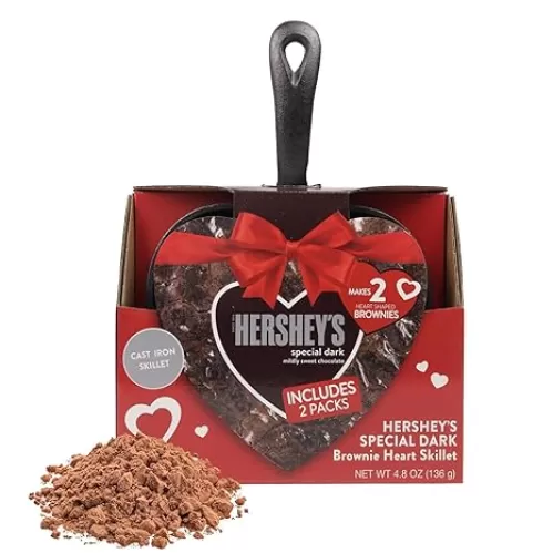Valentine’s Heart Cast Iron Skillet with Hershey’s Special Dark Brownie Mix, Instructions Included, Gourmet Dessert Gift, 4.8 Ounces