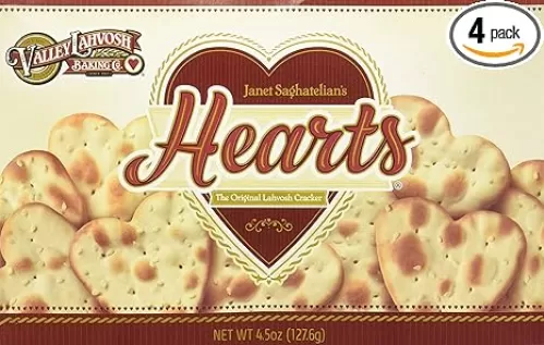 Valley Lahvosh Hearts Crackers 4.5 oz (Pack of 4)