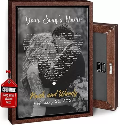VICILO Custom Heart-Shaped Song Lyrics Canvas Wall Art Frame, Wedding Anniversary Personalized Photo Print Couples Valentine's Day Gifts For Him - Cool Picture For Your House