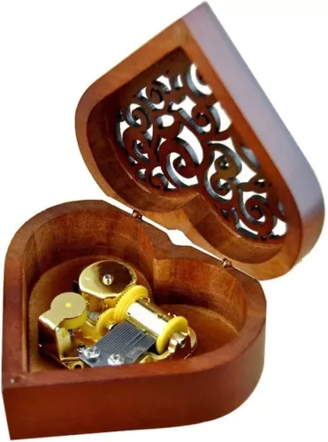 WESTONETEK Heart Shape Vintage Wood Carved Mechanism Musical Box Wind Up Music Box Gift for Christmas/Birthday/Valentine