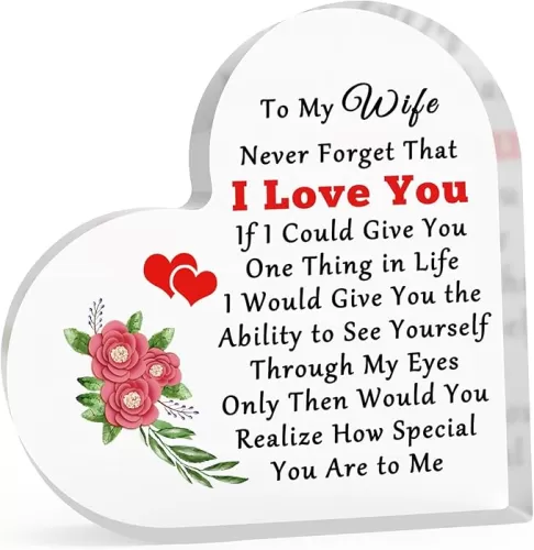 Wife Husband Valentine's Day Gift Couple Gift for Wife Heart Shaped Acrylic Decor Engagement Gift for Wife Romantic Gifts for Her Acrylic Sign Gift Birthday Gift for My Wife Wedding Gift for Husband