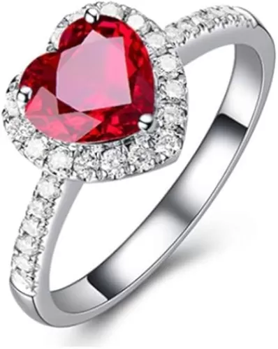 Yaya Fashion Classic Women's Red Ruby Heart Shape Gemstone 925 Silver-Plated Wedding Rings for Women Bridal Fine Jewelry Engagement Bague Accessories