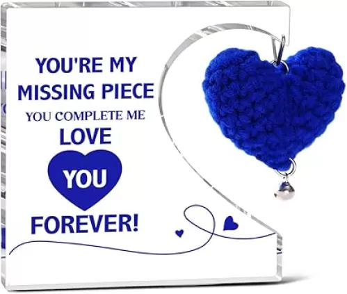 You're my Missing Piece Weaving Heart Acrylic Decor, I Love You Gifts for Him Boyfriend Husband, Birthday Gifts for Men Friend Brother Acrylic Desk Plaque