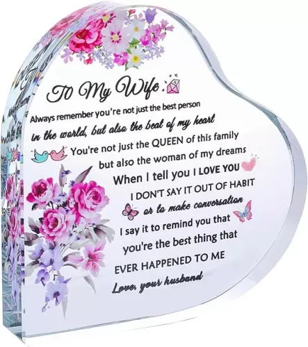 YWHL Gifts for Wife from Husband Anniversary Birthday Gifts for Wife Heart Shape Glass Keepsake Present Romantic I Love You Gift for Her on Mothers Day Valentine's Day Christmas