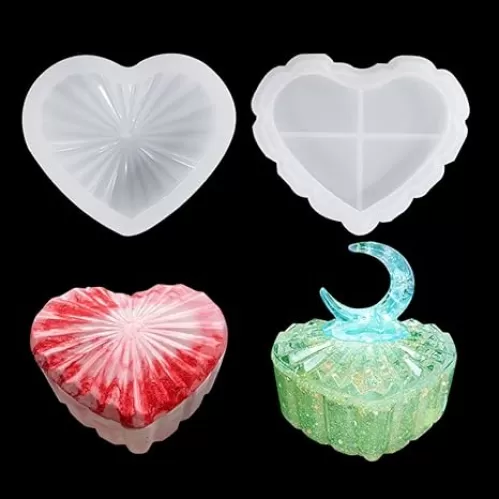 Zayookey Box Resin Molds, Storage Box Silicone Mold with Lid, Heart Shape Jewelry Box Epoxy Resin Casting Mould for DIY Trinket Candy Containers Crafts Home Decoration(Heart Shape)