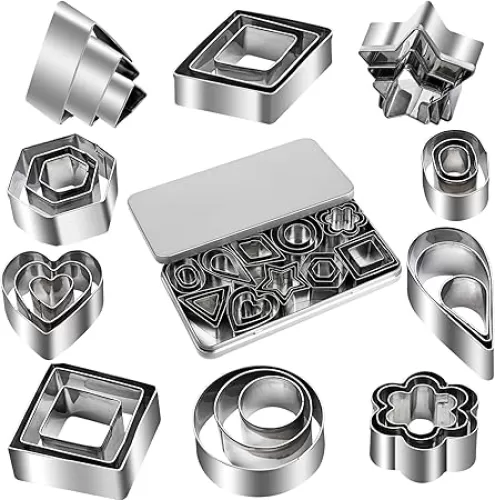 ZMJY Mini Cookie Cutter Set - 30 Stainless Steel Shapes: Star, Flower, Heart, Geometric - For Pastry Dough, Pie Crust & Fondant