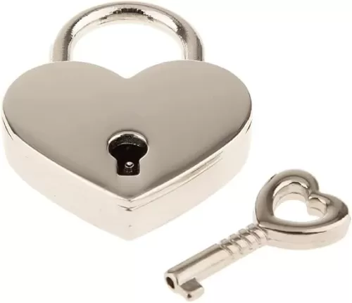 1 pcs Metal Heart Shaped Polished Padlock with Skeleton Key Replacement Handbag Bag Wedding Bow Lock Jewelry Box Storage Box Lock Diary Book (Silver-1 pcs)