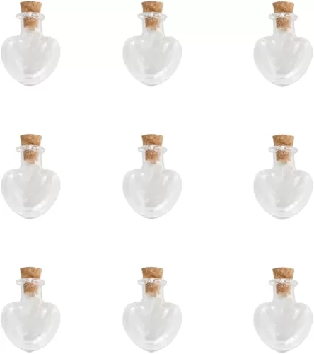 10 Pcs Mini Glass Bottles with Cork Stoppers Love Hearts Shape Mini Tiny Glass Jars Clear Glass Bottles Vials Bottles for Party Wedding Decoration Miniature Altered Art Crafts