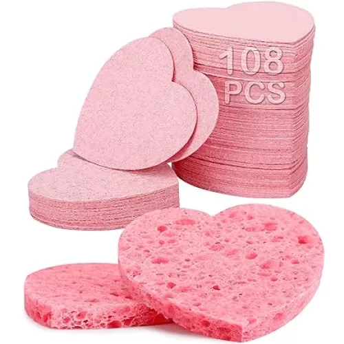 108-Count Compressed Facial Sponges, Cosmetic Spa Face Sponges for Cleansing and Exfoliating Face Pads, Makeup Sponge Makeup Removal (Heart)