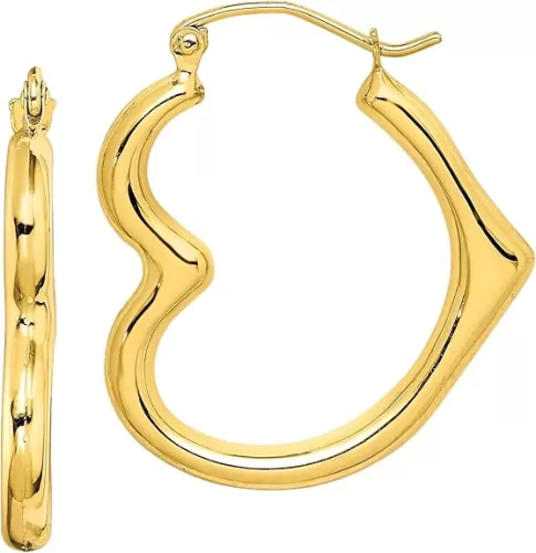 10K Solid Yellow Gold Heart Love Friendship Medium Hoop Earrings