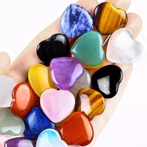 10pcs Natural Crystal Heart Love Shaped Healing Stones Polished Rocks Cute Mini Palm Chakra Gemstones Reiki Energy Balancing Stone for Meditation Birthday Gift 0.8 inch(20 mm)